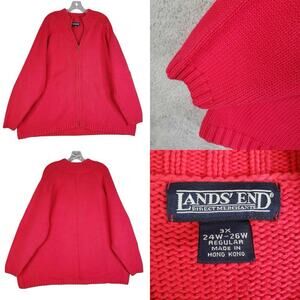 Lands End Sweater Red Full Zip Women’s Plus Size 3X Cotton Knit